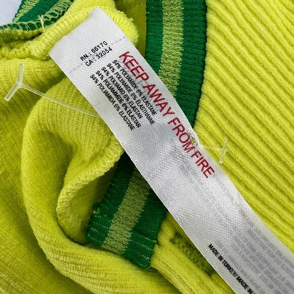 Out From Under Crop Top XS/S Yellow Green Trim Ribbed Notch Neck Seamless Tee - Picture 4 of 9